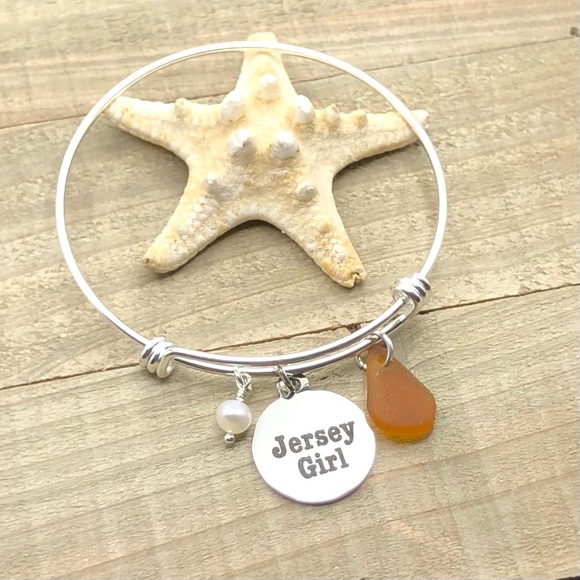 Hand Crafted Jewelry - Sea Glass And Pearl Jersey Girl Charm Bracelet| Genuine Seaglass Jewelry Gift